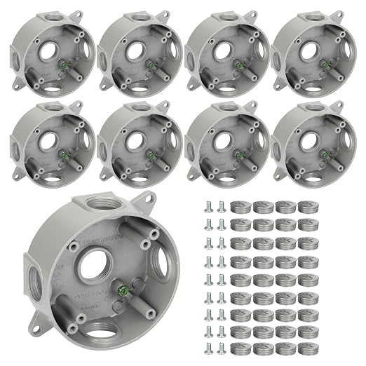 Gray Aluminum Round Weatherproof Outlet Box, 3/4 in Dia, 9 Pack | 5 Outlet by XGGYA