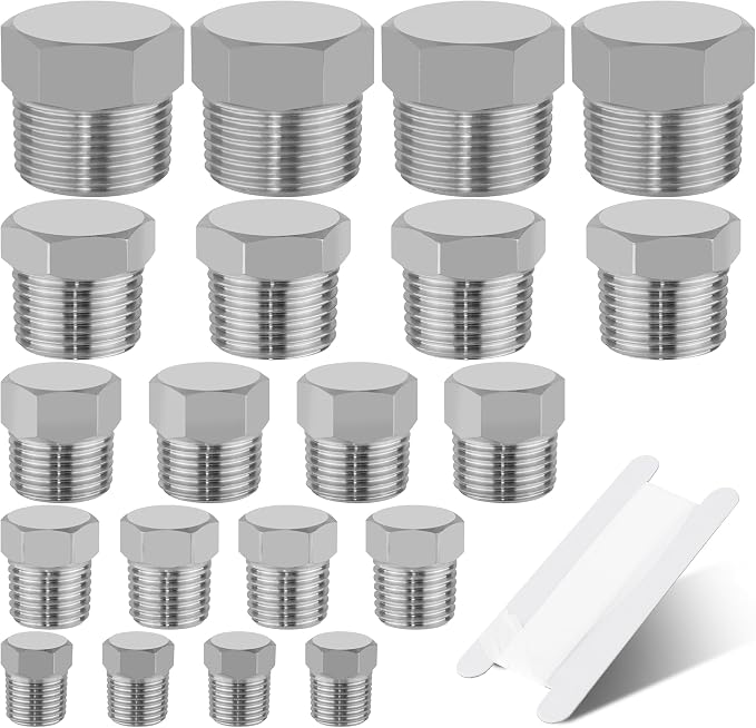 20PCS Stainless Steel Pipe Hex Head Plugs, 1/8" 1/4" 3/8" 1/2" 3/4" | 304 by Ailbiuko
