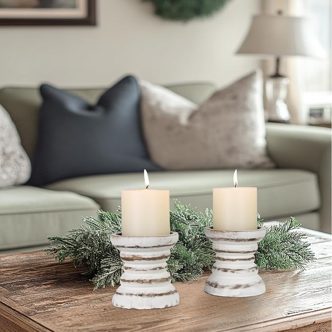 Candle Holder for Pillar Candle Set of 2, Farmhouse Wood Candle Holder - Image 7