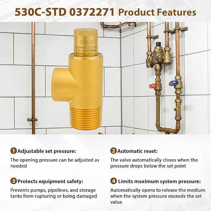 0372271 530C-STD 3/4" x 1/2" Brass Poppet Type Calibrated Pressure Relief Valve - Image 5