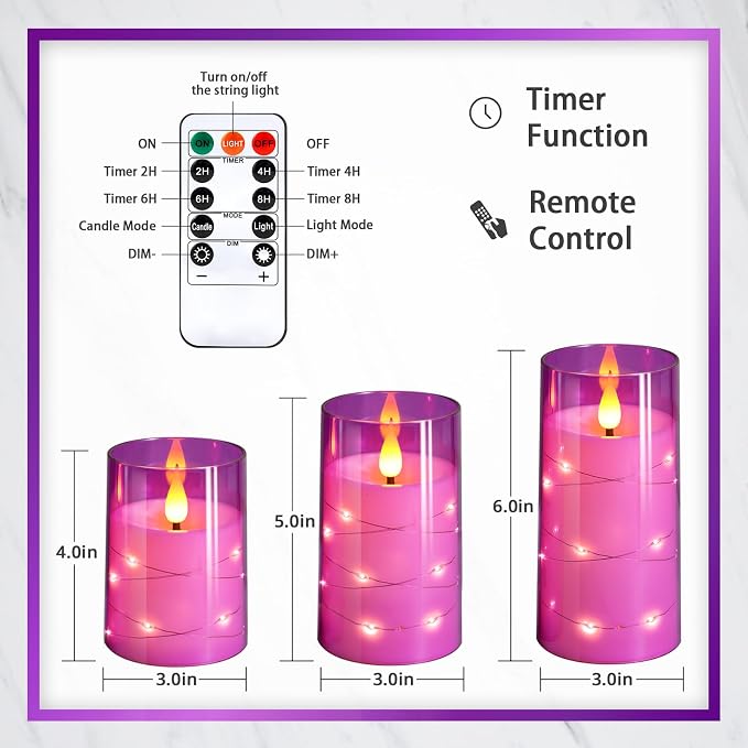 NURADA Flickering Flameless Candles: Built-in Star String Lights 3D Wick - Image 2
