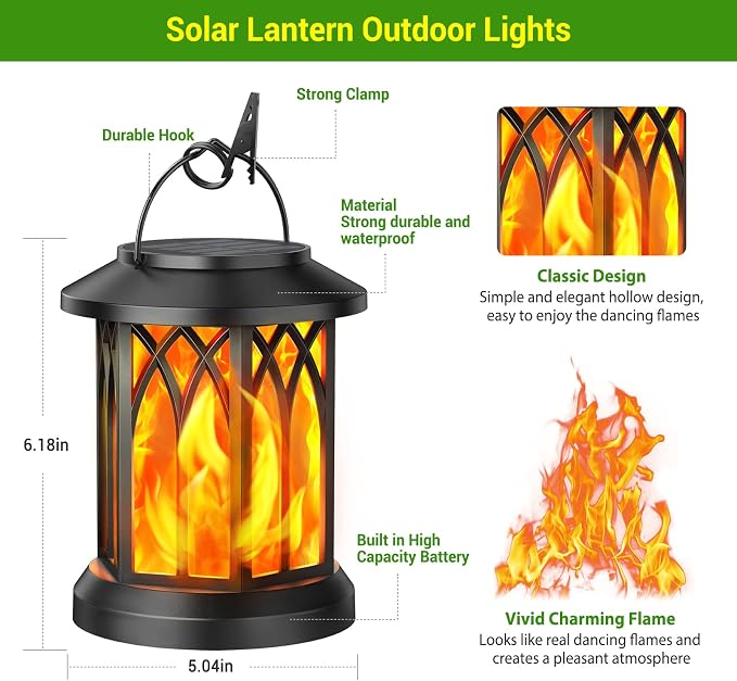 KOOPER Hanging Solar Lights Lantern Outdoor, Flickering Flames Solar Outdoor - Image 6