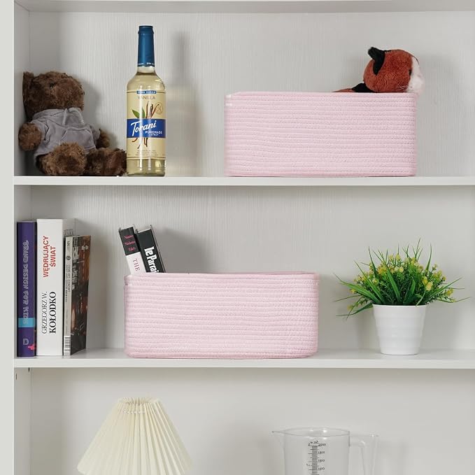 3 Pack Storage Baskets for Organizing, 13.7×9.5×6.3", Mixed Pink | Woven - Image 6