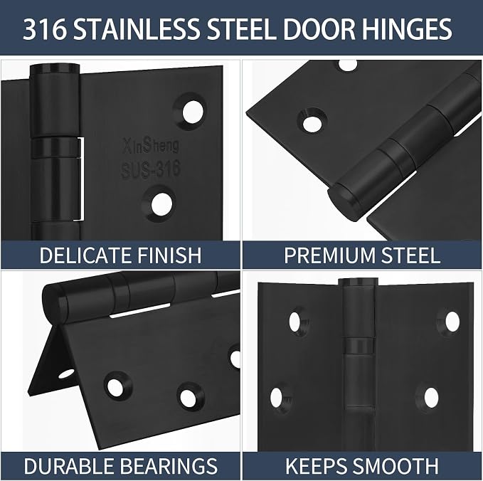 4" 316 Marine Grade Door Hinges XINSheng Heavy Duty Exterior 3 Pack | Ball - Image 5