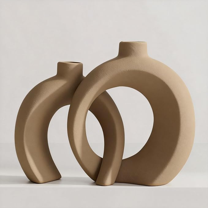 Set of 2 Brown Ceramic Vases for Home Decor Accents by Jonronboci