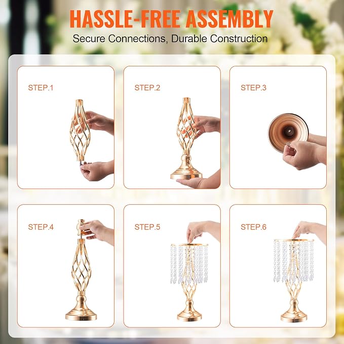 VEVOR 20PCS 43cm/16.9” Tall Crystal Wedding Flower Stand, Metal Wedding - Image 5