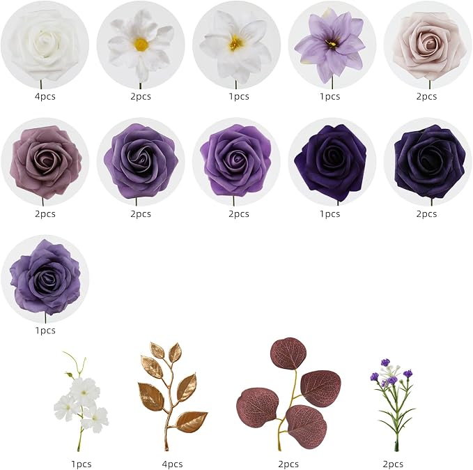 Artificial Flowers Combo Purple Flowers Mix Silk Flowers Fake Roses - Image 7
