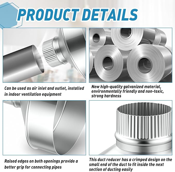 1 Pcs 8 Inch to 3 Inch Duct Reducer Increaser Galvanized Steel Air Duct Adapter - Image 3