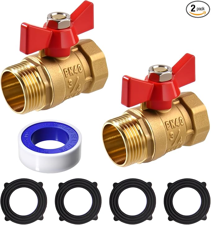 2PCS Full Flow Brass Garden Hose Shut Off Valve, G3/4" Male x Female Thread No by LEONTOOL