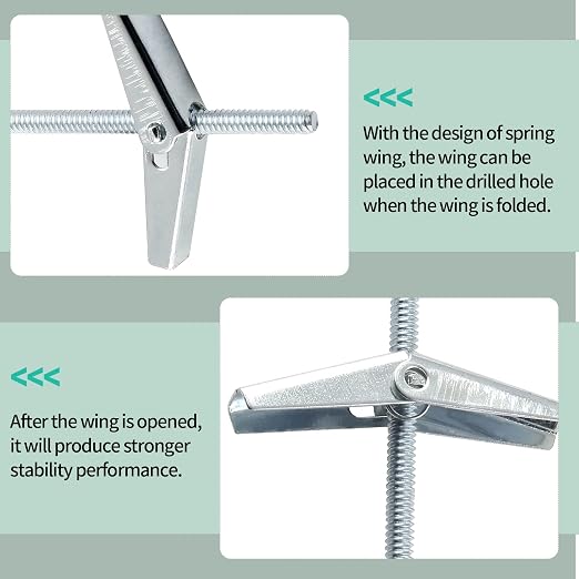 1/8 x 2 Inch Round Head Toggle Bolt and Wing Nut, Wall Anchor Bolts, Molly - Image 5
