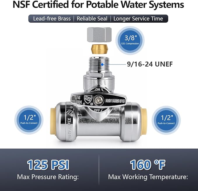 WiseWater 1/2 x 1/2 x 3/8 Inch Compression Tee Stop Valve | Heavy Duty - Image 2