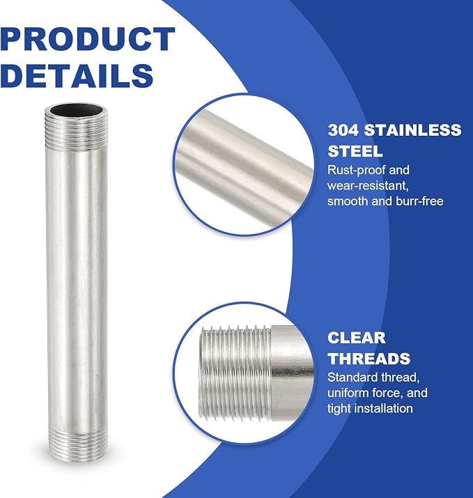 PATIKIL 304 Stainless Steel Pipe Fitting, 2 Pack 3/4" BSP Male x 3/4" BSP Male - Image 4