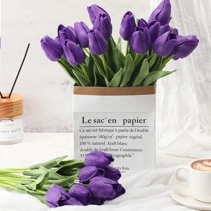 Janinka 50pcs Artificial Tulip Flowers Fake PU Tulips Faux Latex Bouquet Flower - Image 3