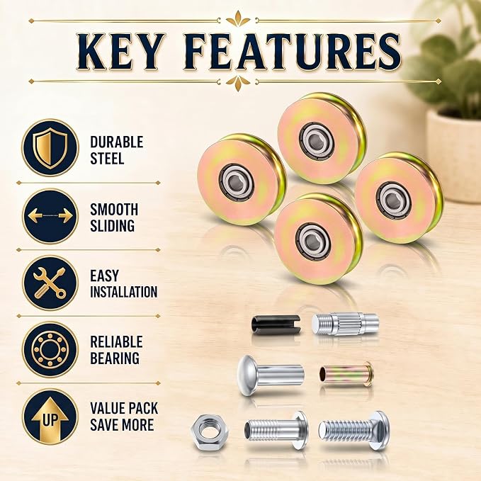 Therwen 4 Pcs 1-1/2 Inch Sliding Door Rollers Patio Roller Kit Sliding Wheels - Image 4