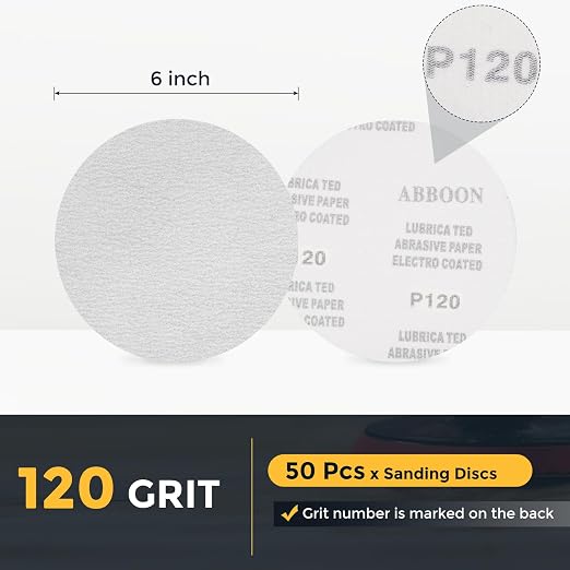 HARFINGTON 50 Pcs 6 Inch Sanding Disc 120 Grit White Aluminum Oxide | Hook and - Image 2