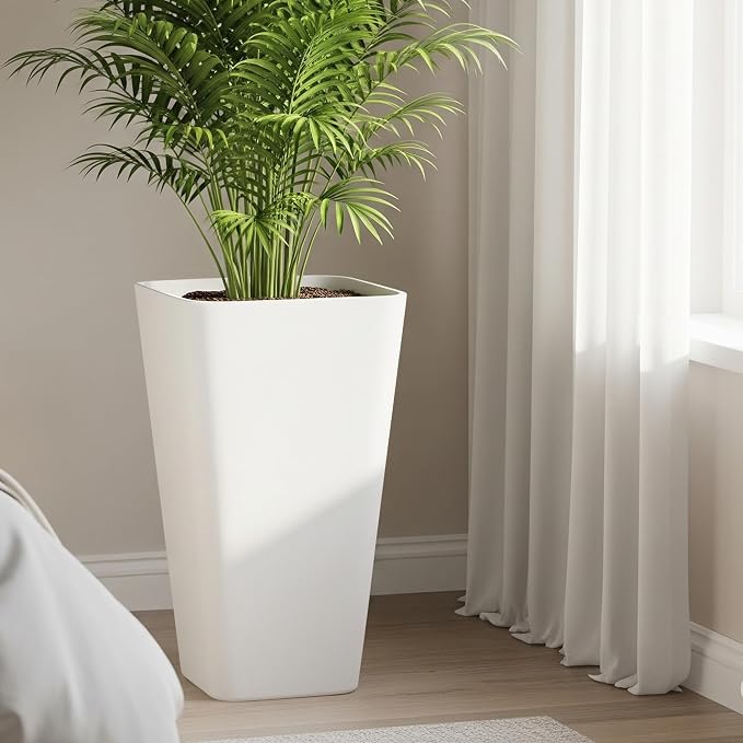 Worth Garden 20" Tall Planters Set of 2 – Large White Tapered Plastic Flower - Image 4