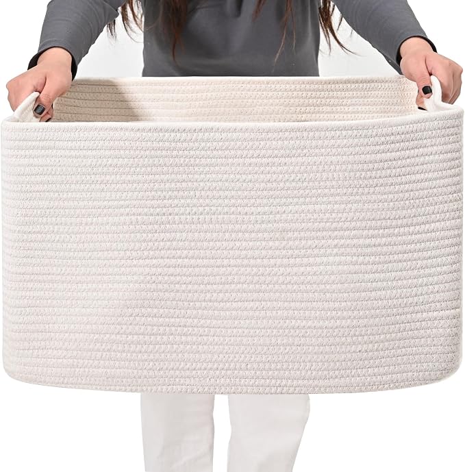 ICERZCZ Large Rectangle Blanket Basket, Large Storage Basket, Cotton Rope Woven by ICERZCZ