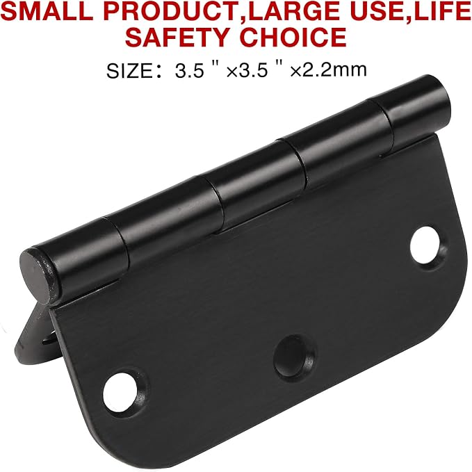 6 Pack Matte Black Interior Door Hinges 3.5" Rounded 5/8" Radius Corners | - Image 6