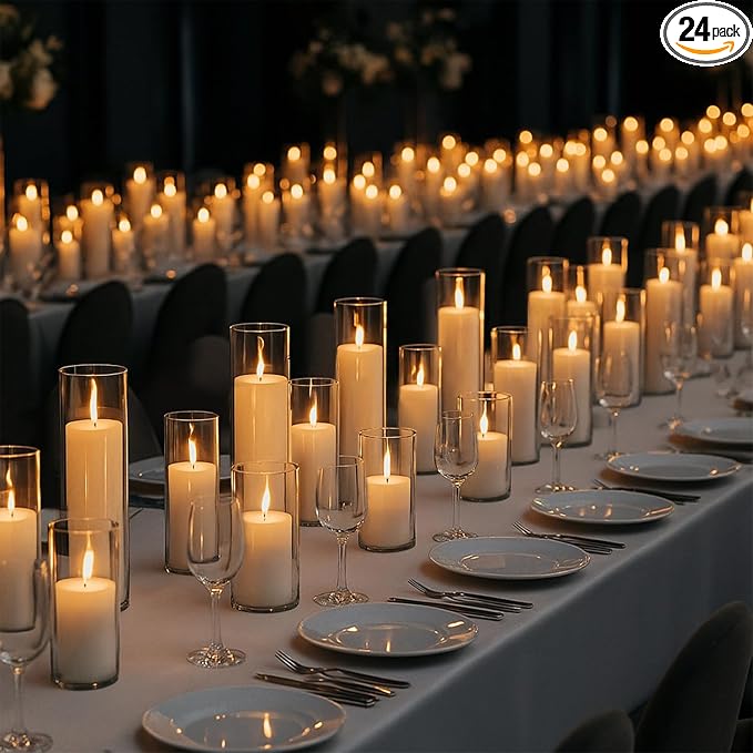 Set of 24 Lvory White Pillar Candles by NATCENSE
