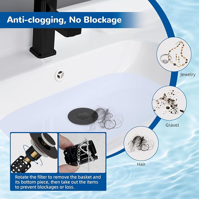 Hibbent 3 PCS Upgraded 3 in 1 Bathroom Sink Drain Strainer, Pop Up Stopper - Image 2