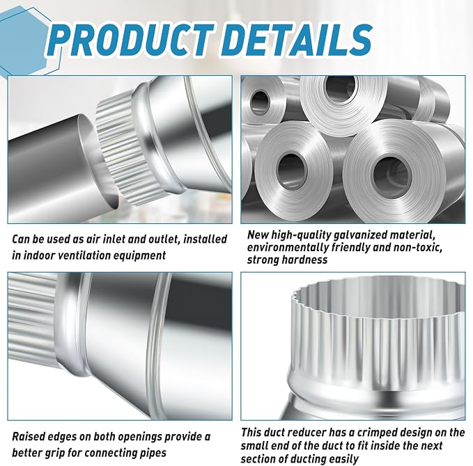 1 Pcs 4 Inch to 3 Inch Duct Reducer Increaser | Galvanized Steel Air Duct - Image 3