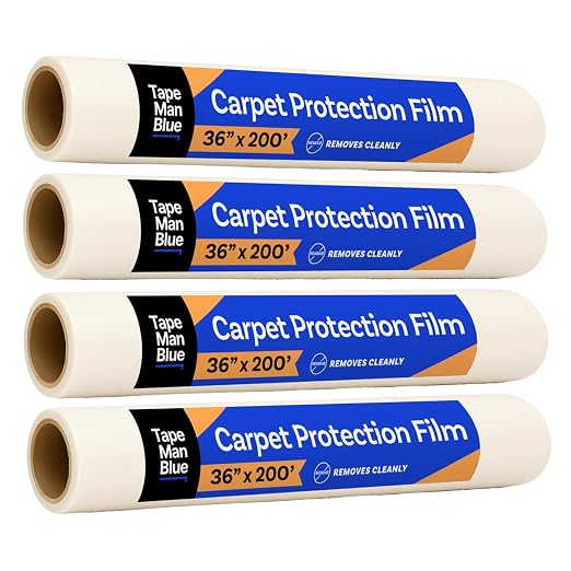 TapeManBlue Carpet Protection Film 36" x 200', 4 Rolls, Self Adhesive Plastic by TapeManBlue
