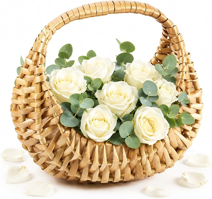 1 Pack Flower Girl Basket with Handle, 6.7 x 6.5 x 4.3 Inch, Nature | 6.7 x 6.5 by Taiyin