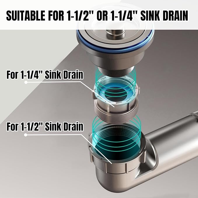 Flexible Double Kitchen Sink Drain Kit, 1-1/2 in Replacement P-Trap - Image 5