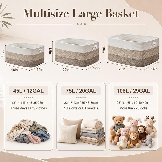 OIAHOMY Large Blanket Basket, 22”x17”x12” Laundry Baskets, Nursery Blanket - Image 2