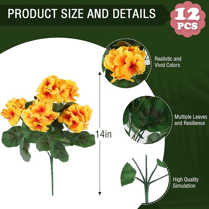 Hananona 12 Pcs Artificial Geranium Flowers - Image 3