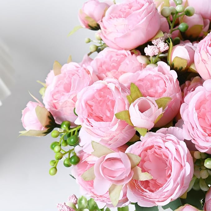 2 Packs Peonies Artificial Flowers, Light Pink Silk Artificial Peonies | Fake - Image 7