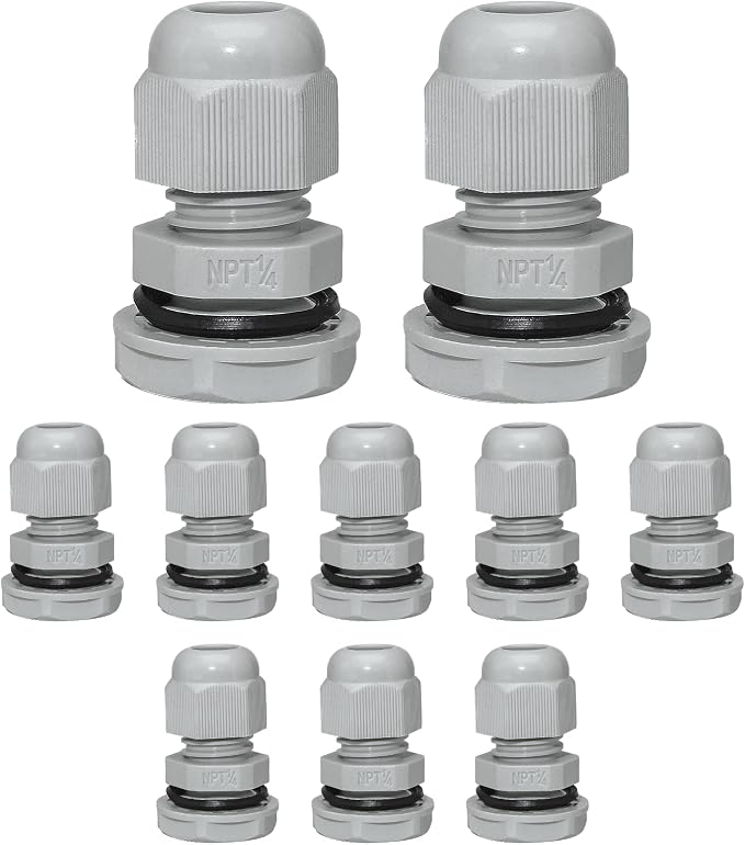 Bonsicoky 1/4" NPT Nylon Cable Glands, Adjustable Cord Grip, Strain Relief by Bonsicoky