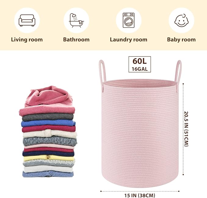 OIAHOMY 60L Nursery Hamper Laundry Basket Laundry Hamper Pink | collapsible - Image 2