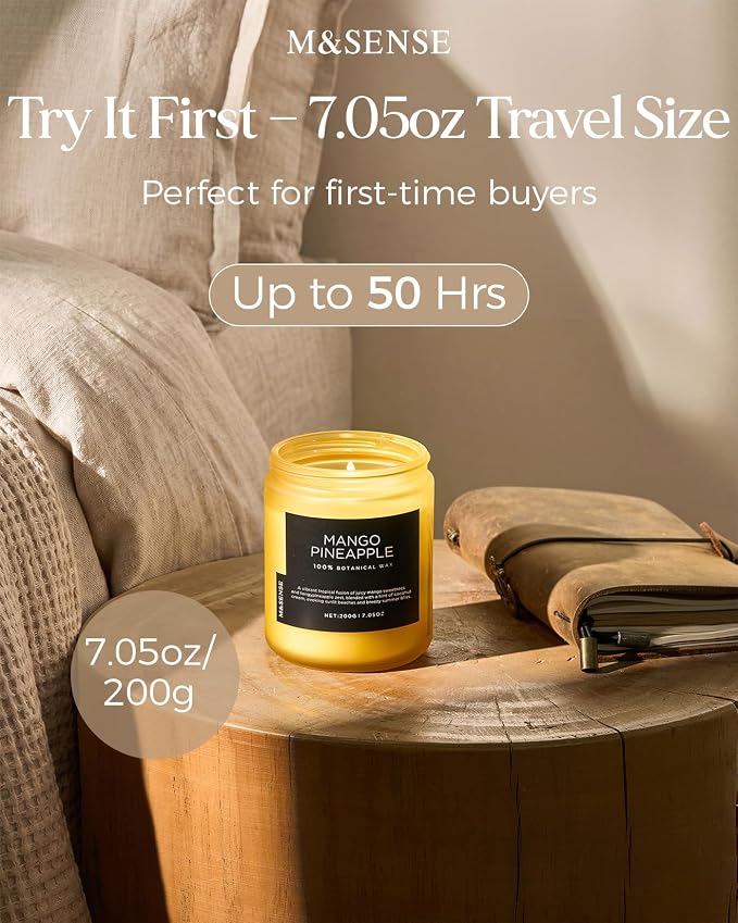 M&SENSE Mango Pineapple Tropical Scented Candle, 7.05oz Natural Soy Wax | 50 - Image 3