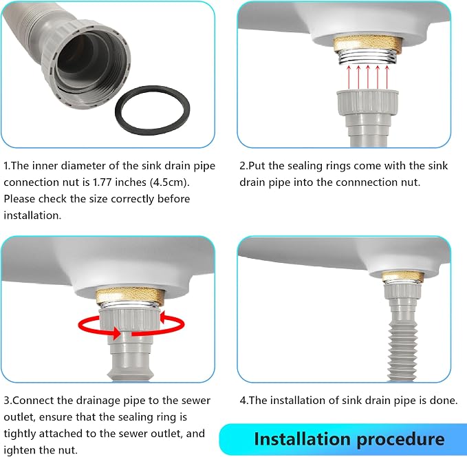 Sink Drain Pipe Kit, 1 Pack Flexible Drain Pipe P Trap, 12.79"-35.03" Flexible - Image 6