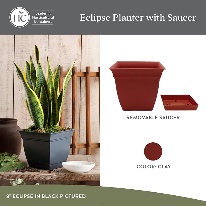 The HC Companies Eclipse Square Plastic Planter w/ Attached Saucer - Image 2