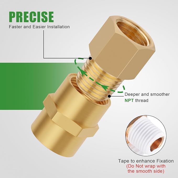 5PCS Brass Pipe Fittings Adapter, 1/4" NPT Male to 1/4" NPT Female | 1/4 Inch - Image 4