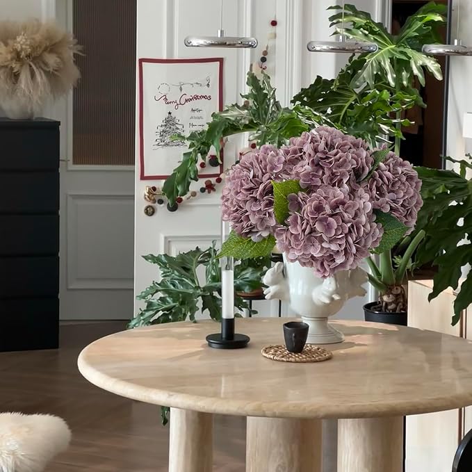 YalzoneMet 3 Pcs Vintage Mauve Hydrangea Artificial Flowers Gray Purple 21'' - Image 9