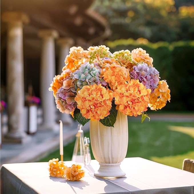Auihiay 64Pcs Orange Hydrangea Flowers, Silk Hydrangea Artificial Flowers | - Image 5