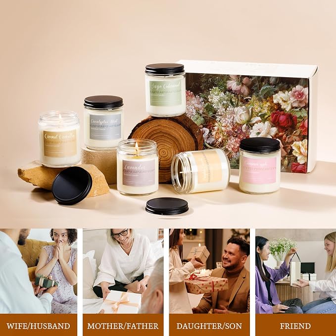 Scented Candles Gift Set for Women, Cinnamon Apple, Sage Cedarwood, Coconut - Image 8