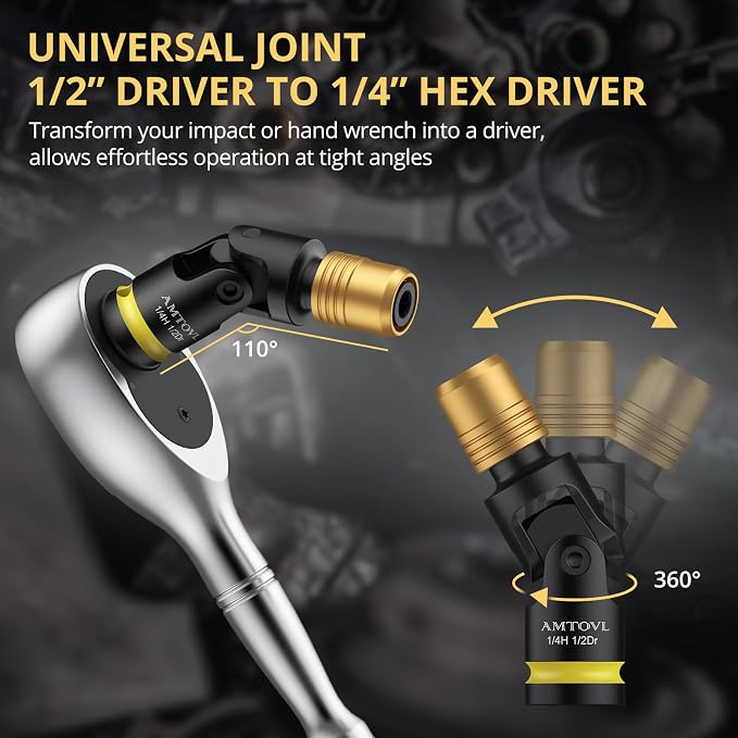 AMTOVL Impact Hex Adapter, 1/2 Inch Drive to 1/4 Inch Quick-Change Chuck | - Image 4