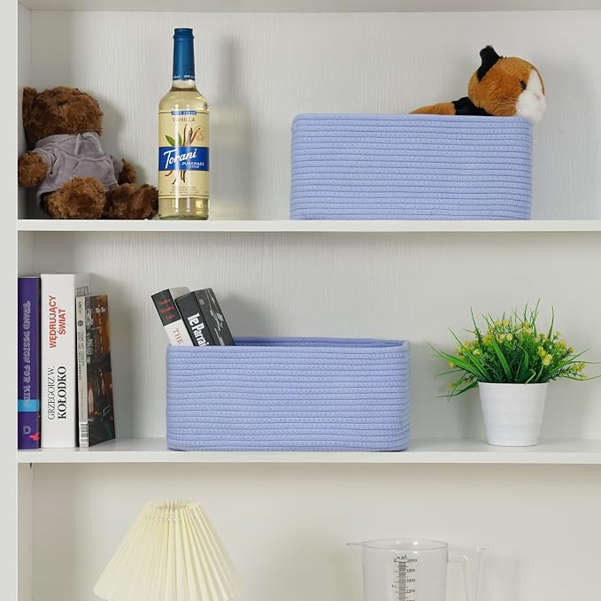 3 Pack Storage Baskets for Organizing, 13.7×9.5×6.3", Sky Blue | Woven Baskets - Image 4