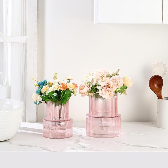 Ribbed Glass Vases for Bouquet, Modern Vase for Living Room, Coffe Table - Image 4