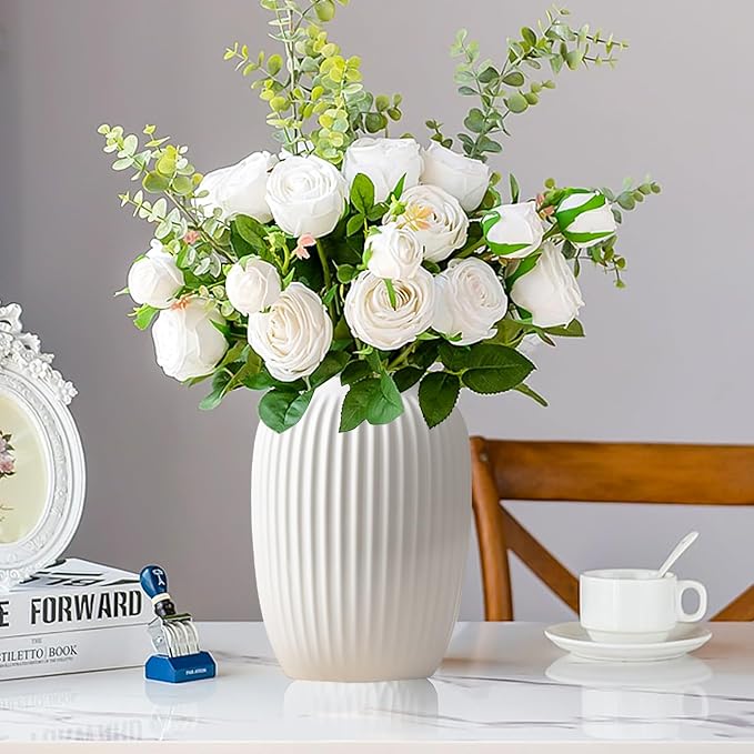 White Ceramic Vase for Modern Home Decor, Minimalistic Nordic Boho Matte Vase - Image 8