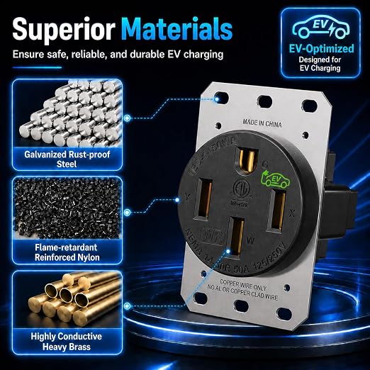 Nema 14-50 EV Outlet Weather Resistant 50 Amp EV Charging Receptacle Heavy Duty - Image 8
