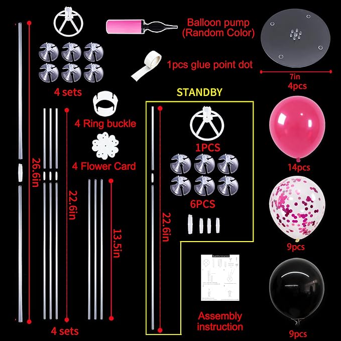 TONIFUL 4 Set Black Hot Pink Balloon Stand Balloon Centerpieces - Image 2