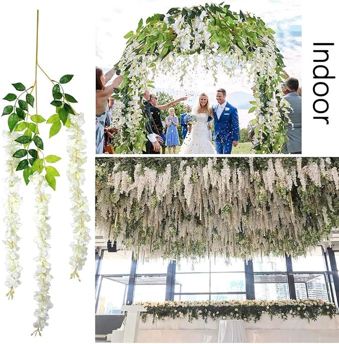 36Pcs Artificial Wisteria Flowers 3.6 Feet/Piece White Dense Artificial Fake - Image 4