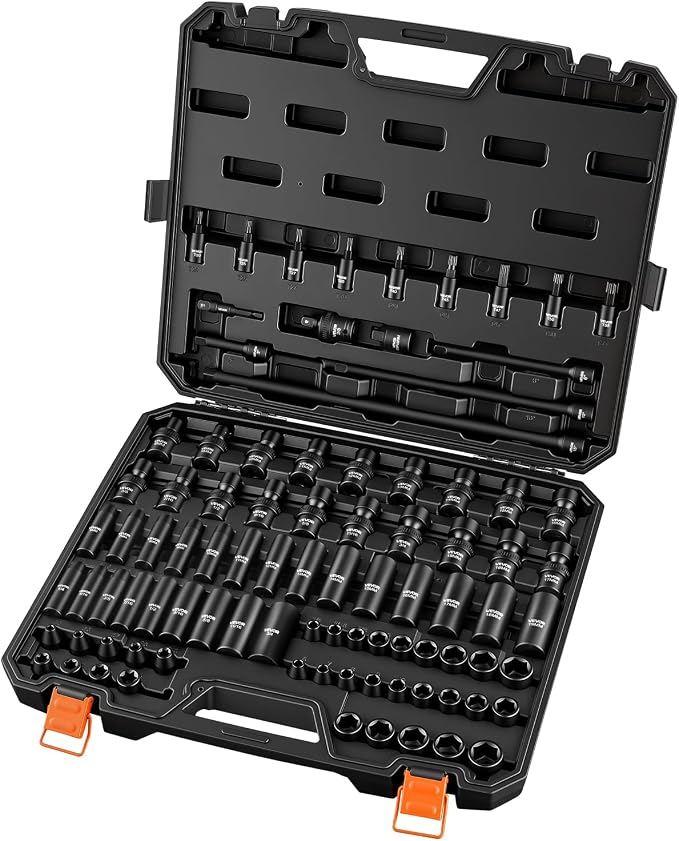 VEVOR Impact Socket Set 3/8" Drive 90-Piece, Shallow & Deep, 6 Point | SAE - Image 9