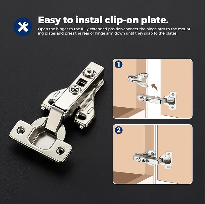 Ravinte Full Overlay Cabinet Door Hinges, 105 Degree, 30 Packs 15 Pair | Satin - Image 6