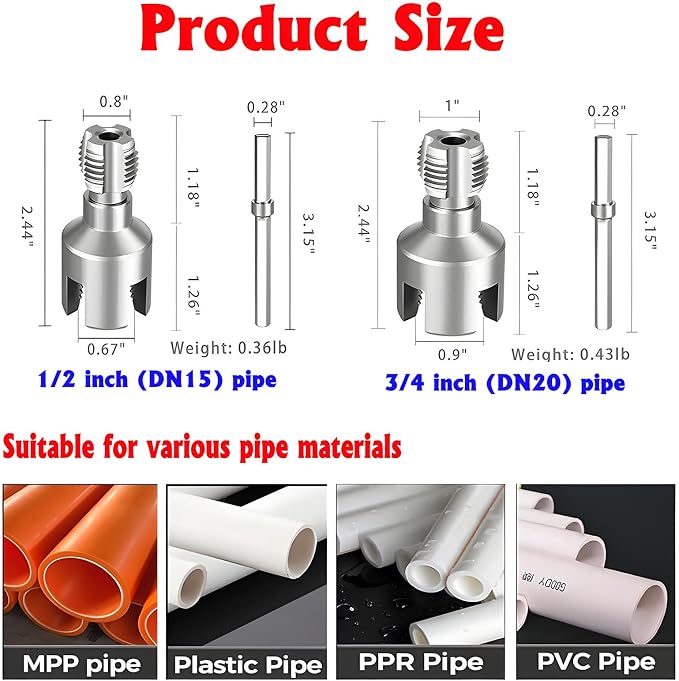 PVC Pipe Threader Kit, 3 Piece Set, Internal and External Threading, Compatible - Image 2